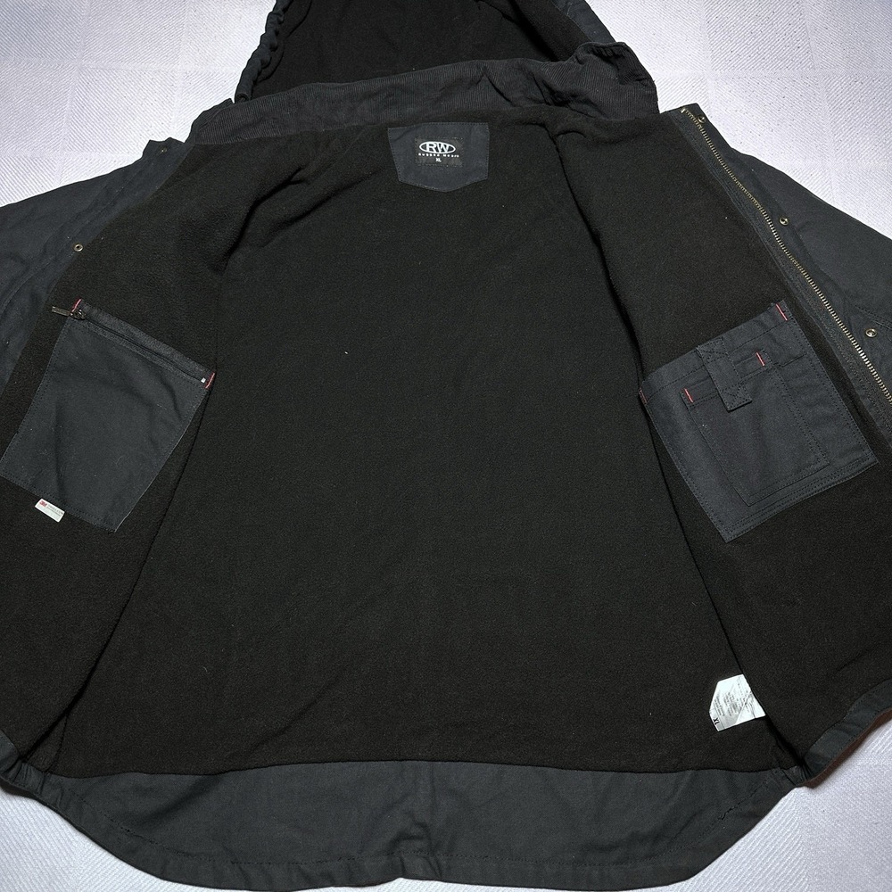 Rugged Wear RW Canvas Work Jacket Mens XL Black Fleece Lined 3M Insulated Hooded - Picture 4 of 13